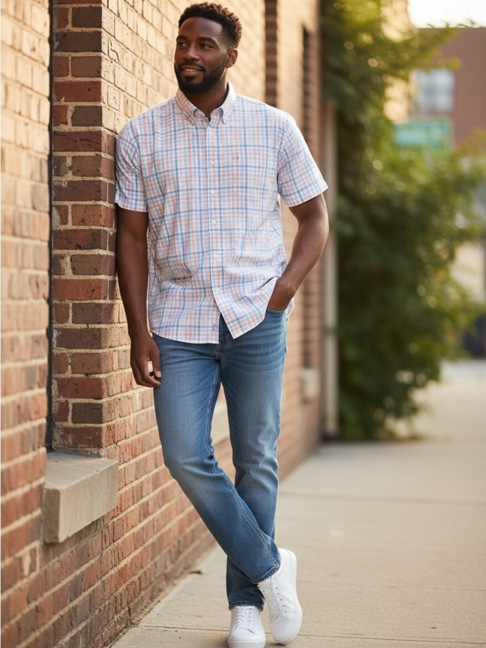 Southern Proper Pastel Blue and Pink Plaid Short Sleeve Shirt